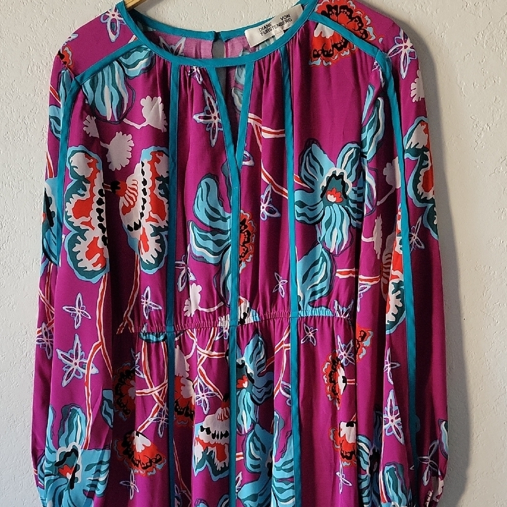 Diane Von Furstenberg Purple Floral Long Sleeve Dress Size S - Picture 8 of 16